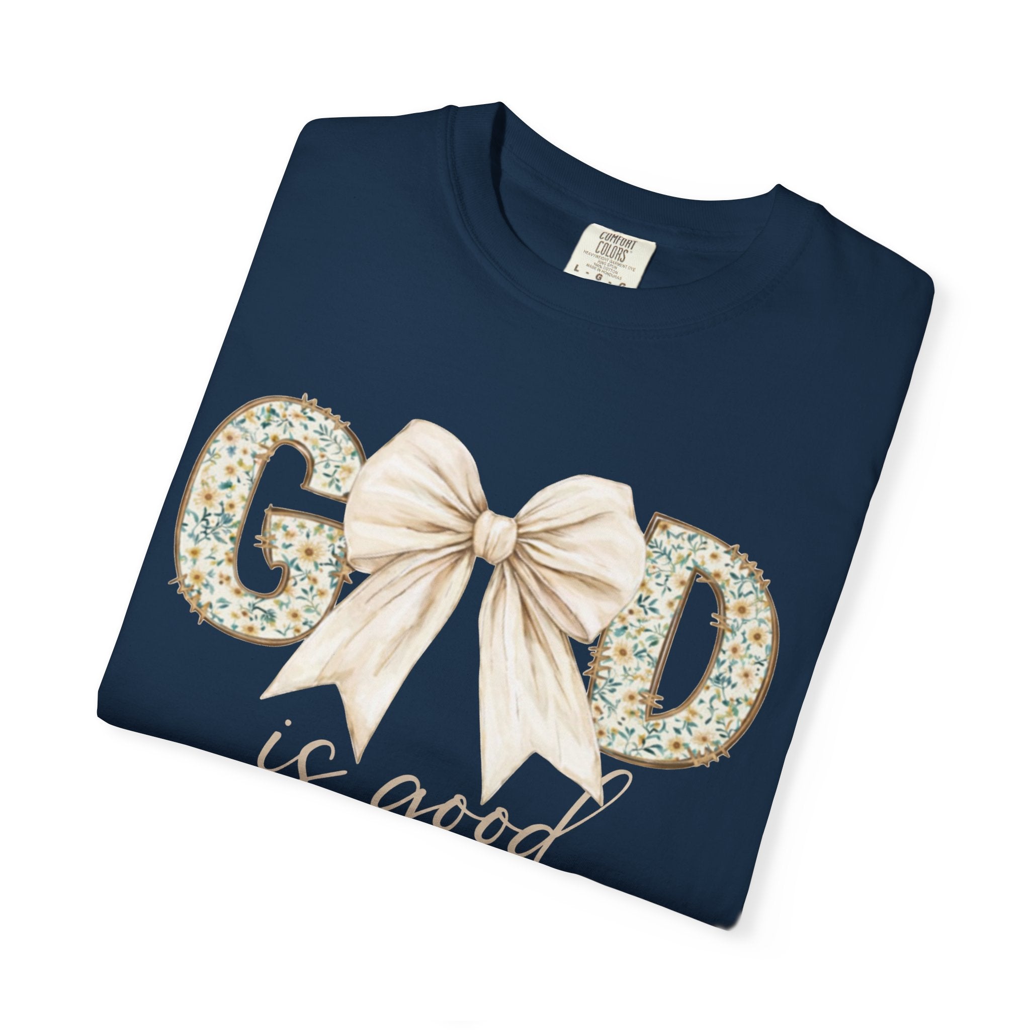 T-Shirt — "God Is Good" Floral Bow Christian Tee