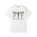Jesus Made Her a Mama Cross T‑Shirt — Leopard Bow Christian Mother's Day Tee