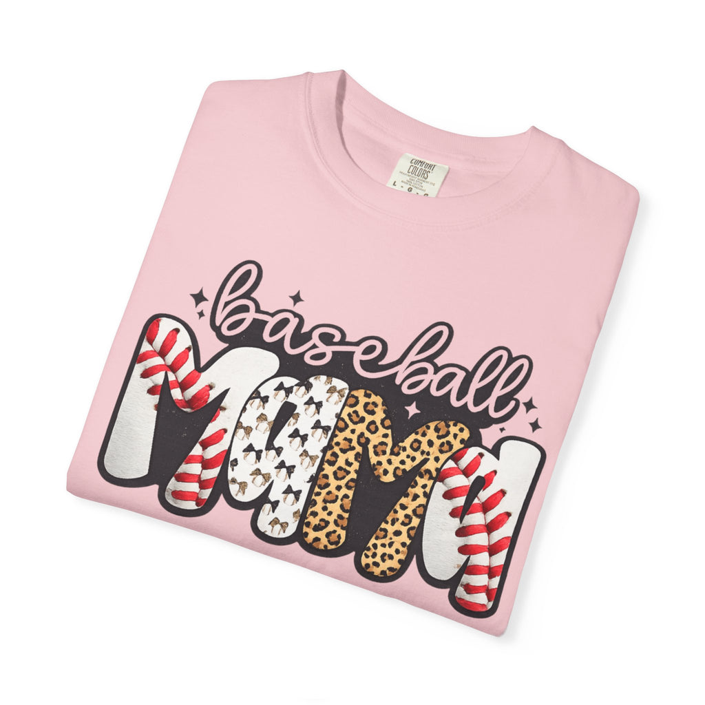 Baseball Mom T-Shirt — Leopard & Stitch Pattern Sports Tee