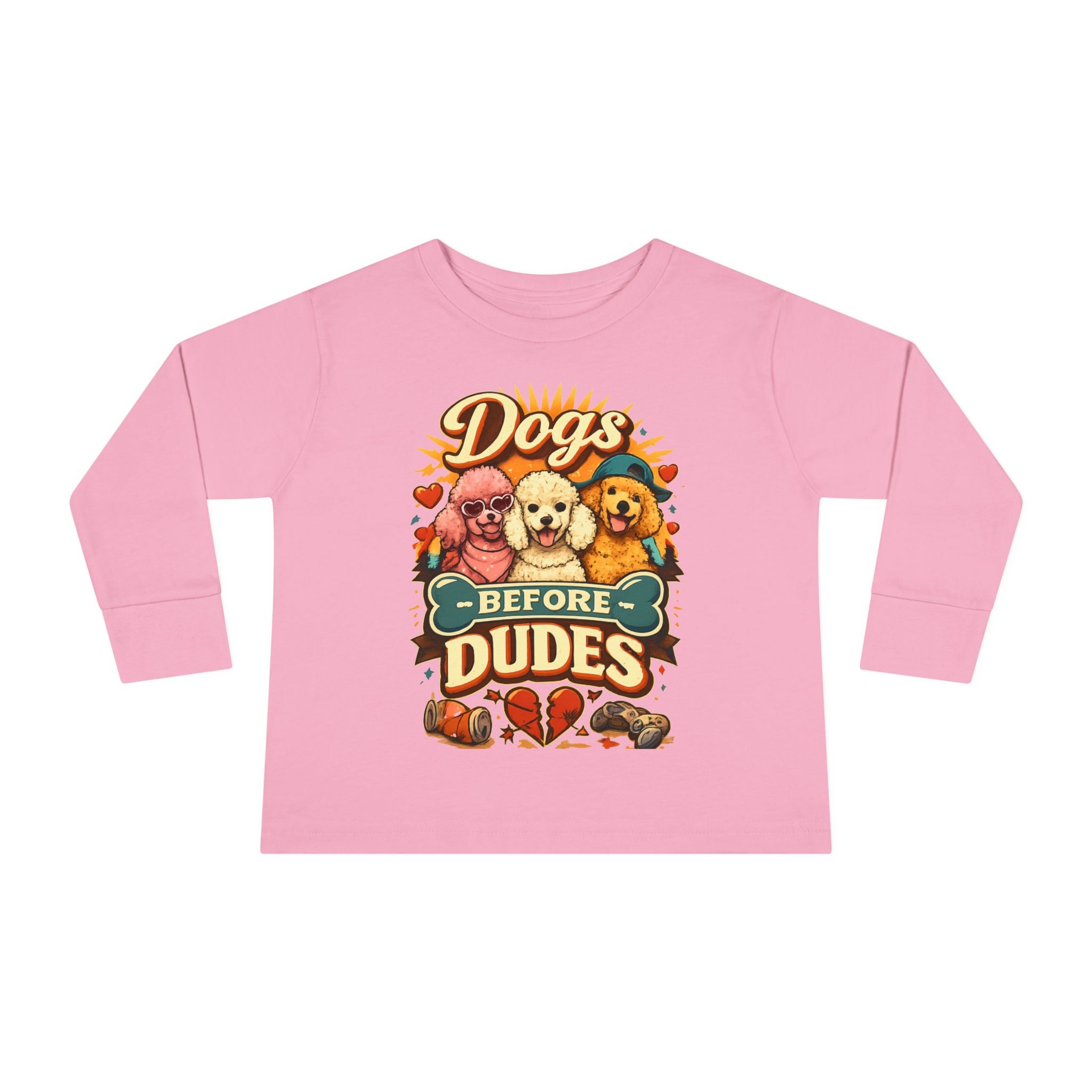 Toddler Tee - "Dogs Before Dudes" Cute Puppy Graphic Long Sleeve