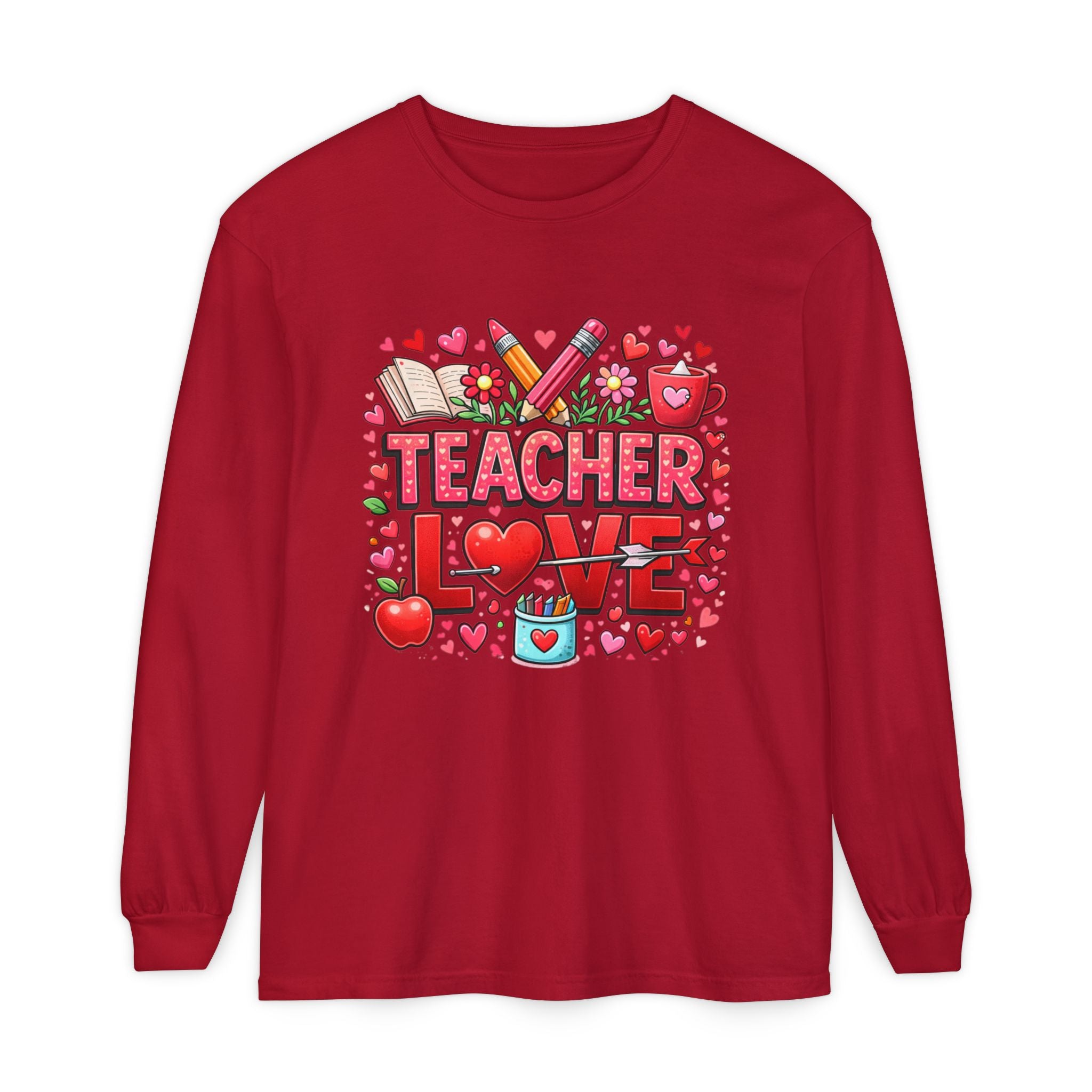 Teacher Love Long Sleeve Tee — Cute Valentine’s Day Gift for Teachers