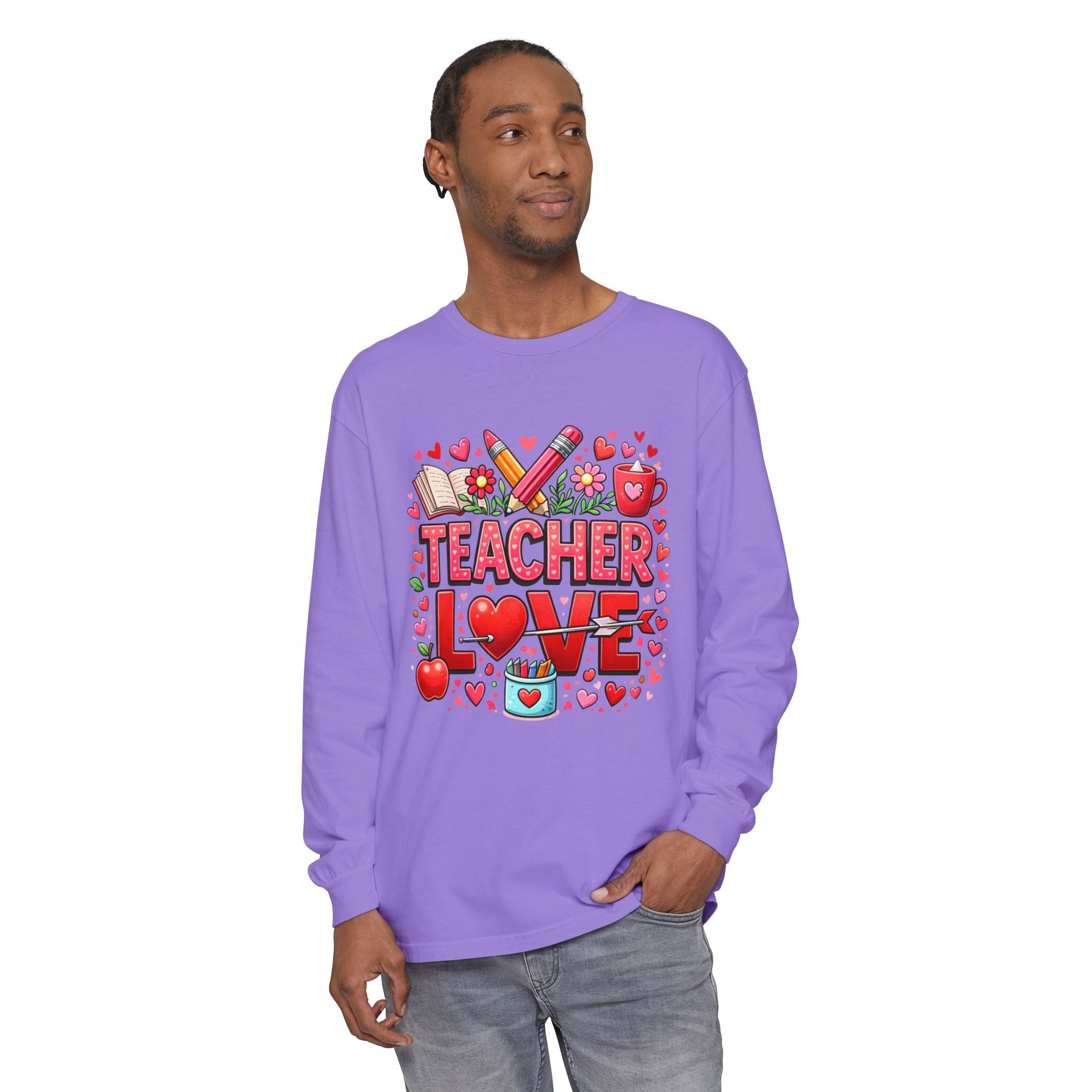 Teacher Love Long Sleeve Tee — Cute Valentine’s Day Gift for Teachers
