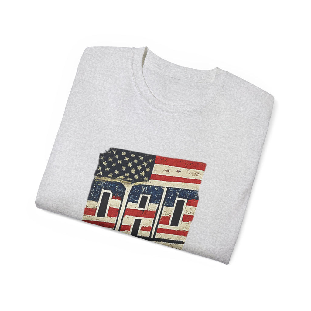 Patriotic Dad T-Shirt – Vintage American Flag 'DAD' Tee for Father’s Day