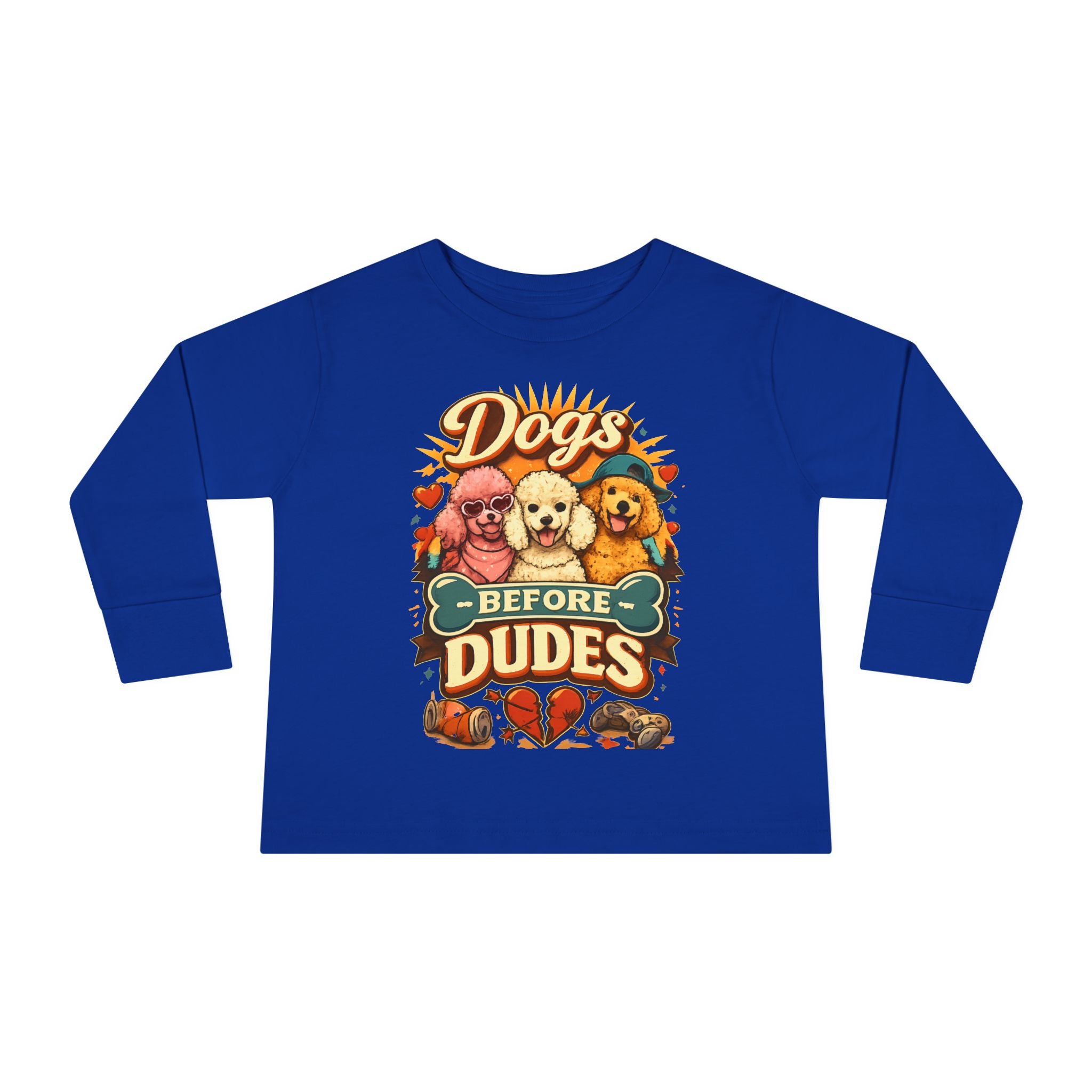 Toddler Tee - "Dogs Before Dudes" Cute Puppy Graphic Long Sleeve
