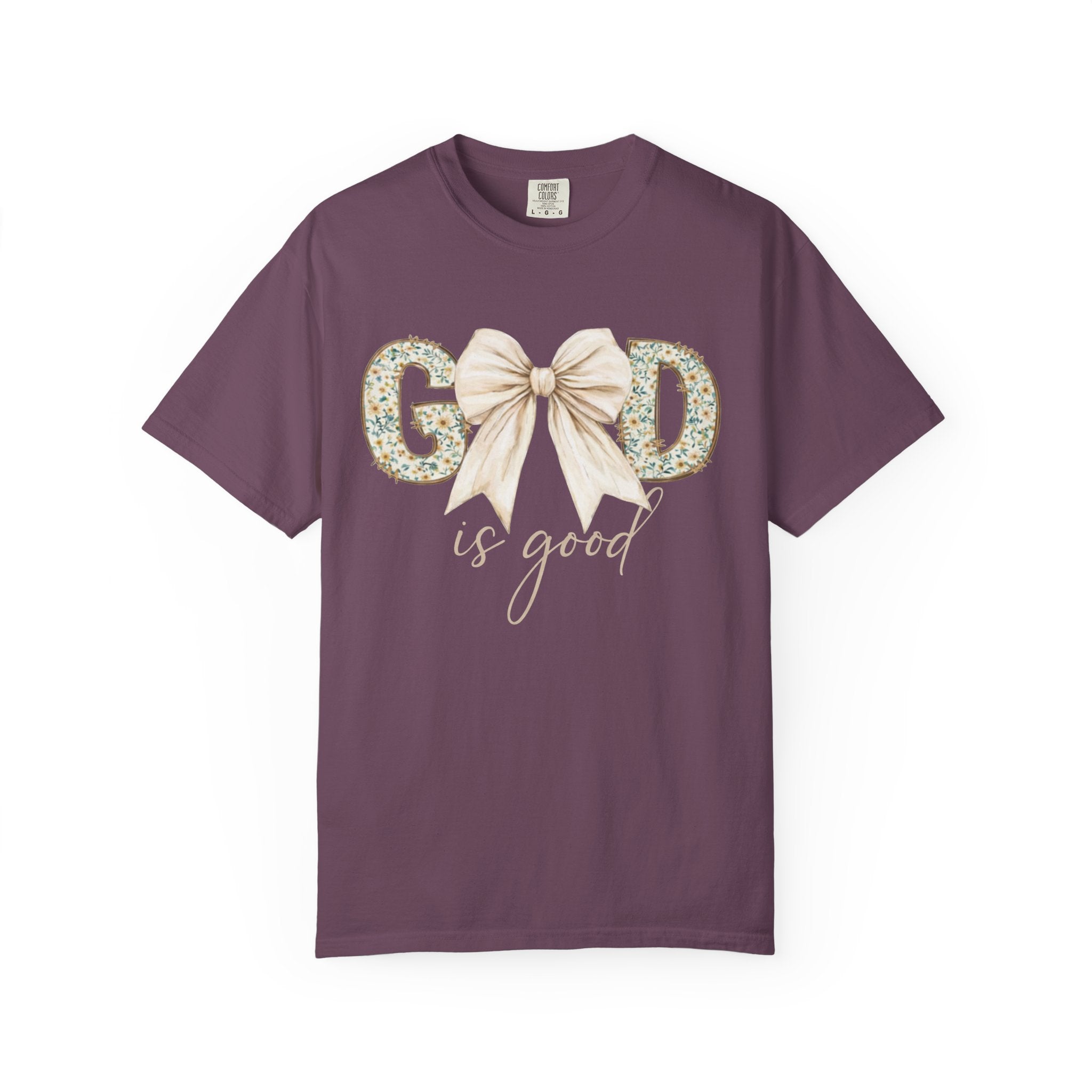 T-Shirt — "God Is Good" Floral Bow Christian Tee
