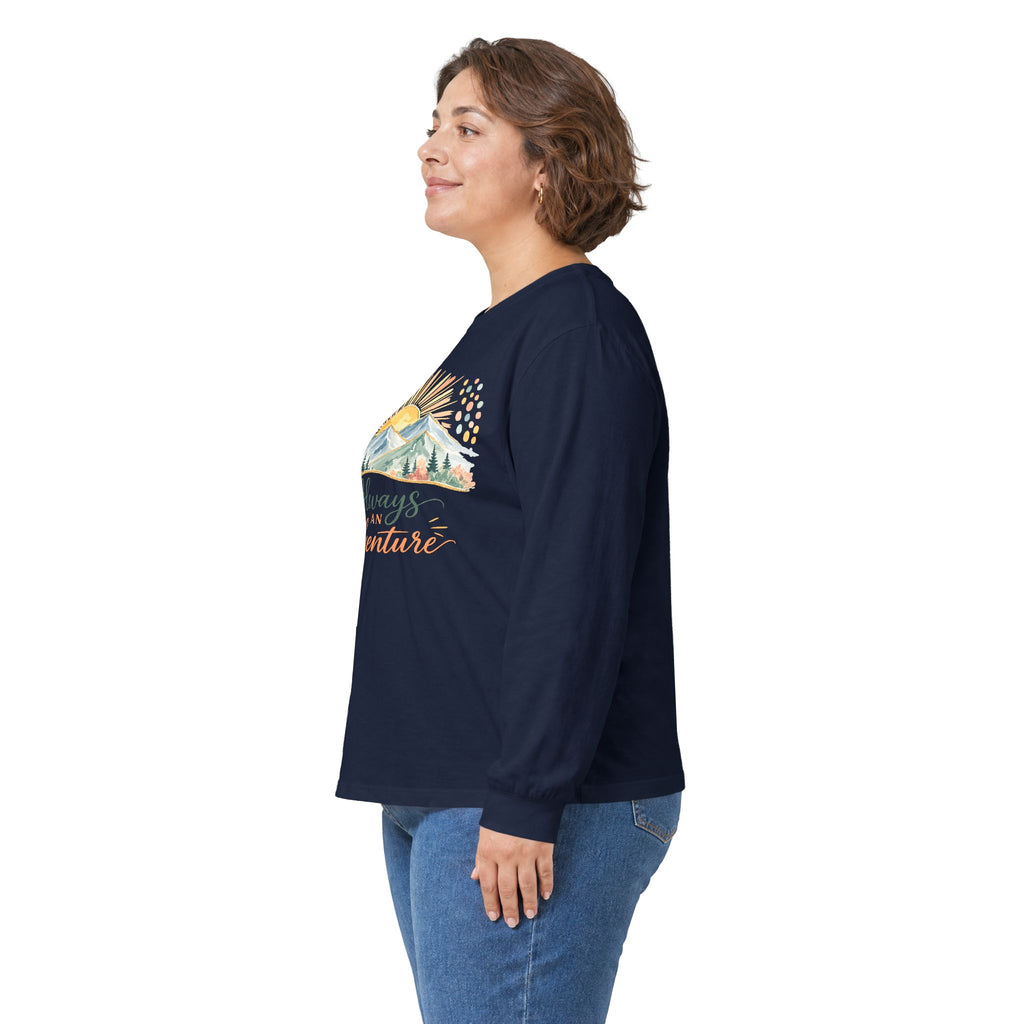 Always Adventure Long Sleeve Tee — Mountain Sunrise Outdoor Graphic Shirt