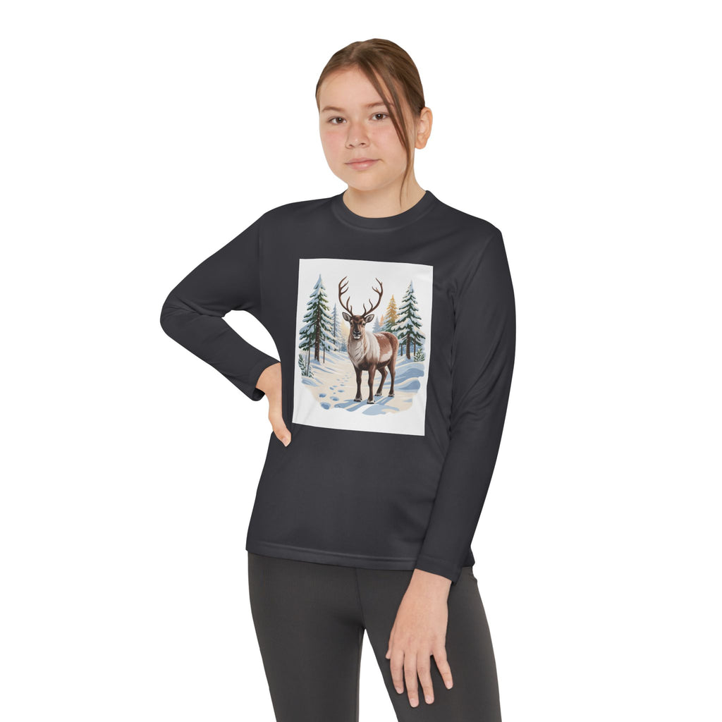 Youth Long Sleeve Tee — Winter Deer Forest Graphic