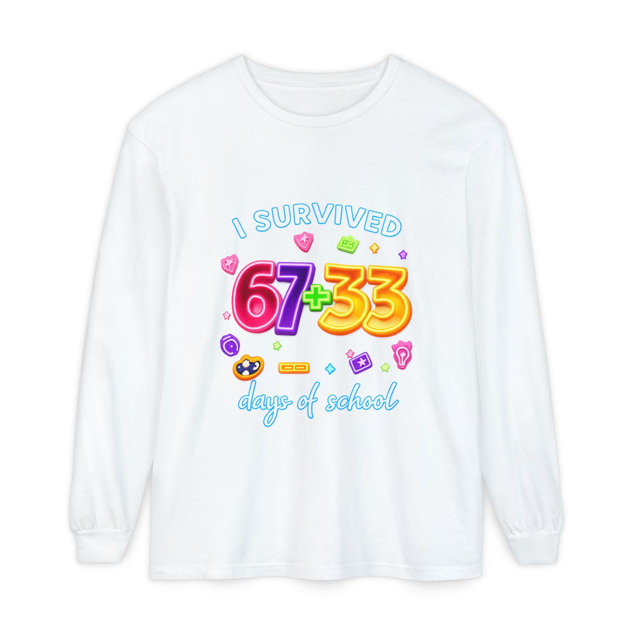 Long Sleeve T‑Shirt "I Survived 67+33 Days of School" — Cute Colorful End‑of‑School Celebration Tee
