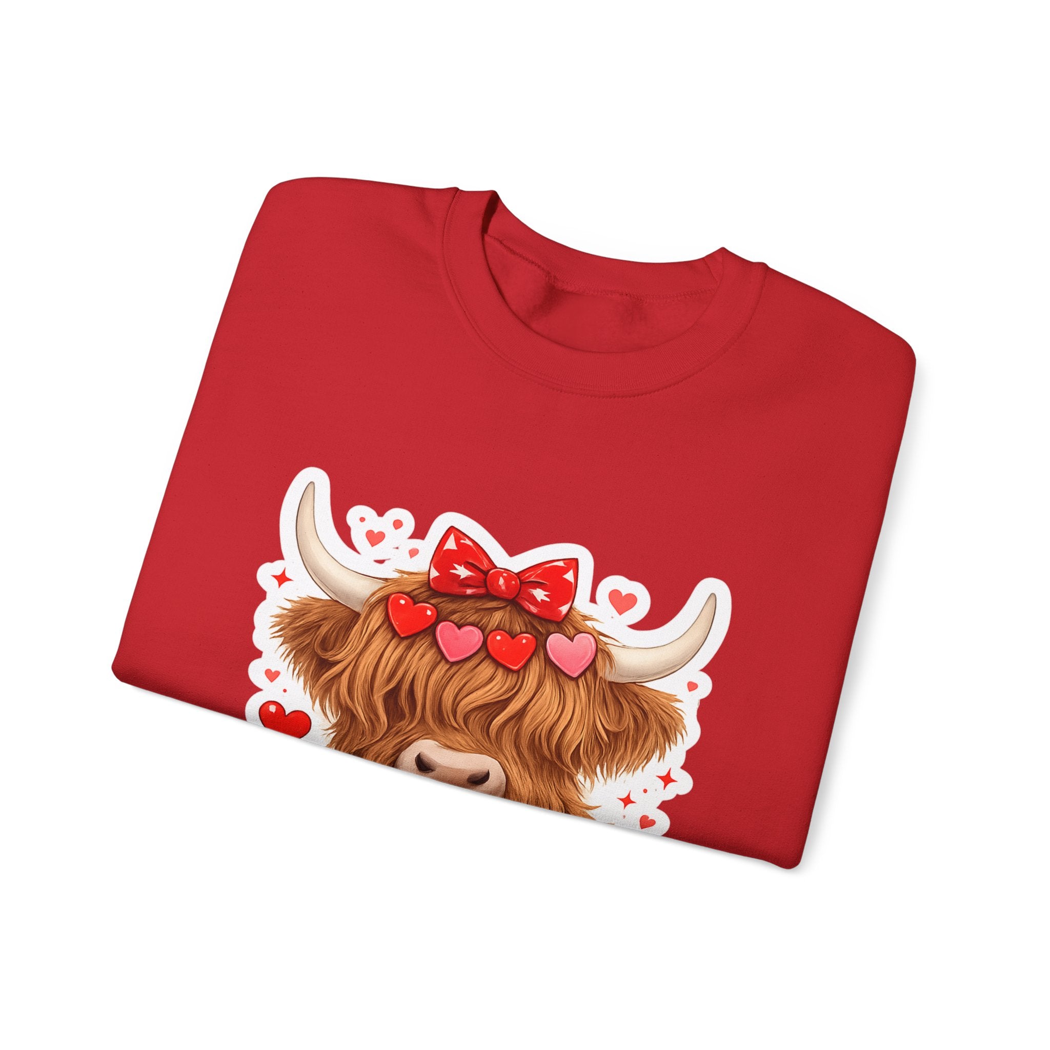 Valentine Highland Cow Sweatshirt – Cute XOXO Heart Gift Crewneck