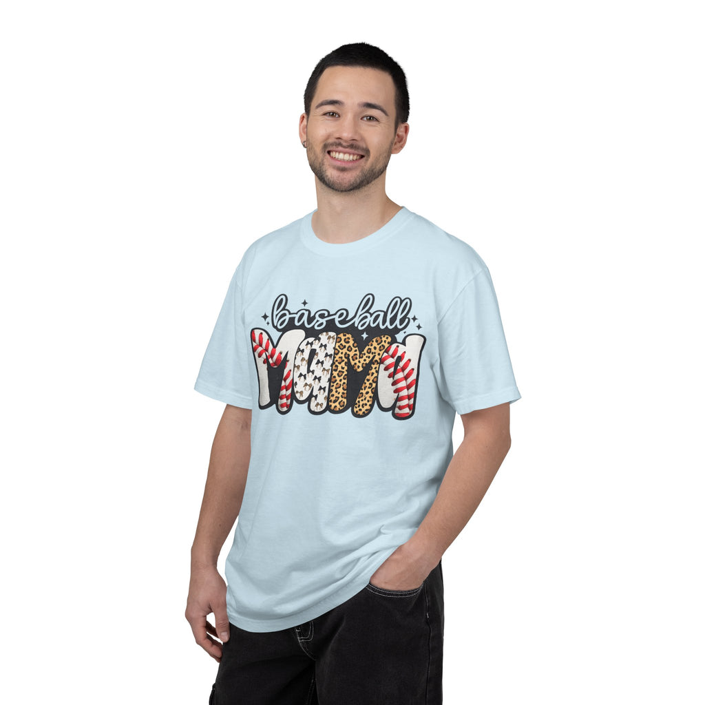 Baseball Mom T-Shirt — Leopard & Stitch Pattern Sports Tee