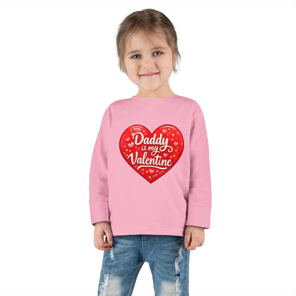 Toddler Long Sleeve Tee - "Daddy Is My Valentine" Heart Graphic Valentine's Day Shirt