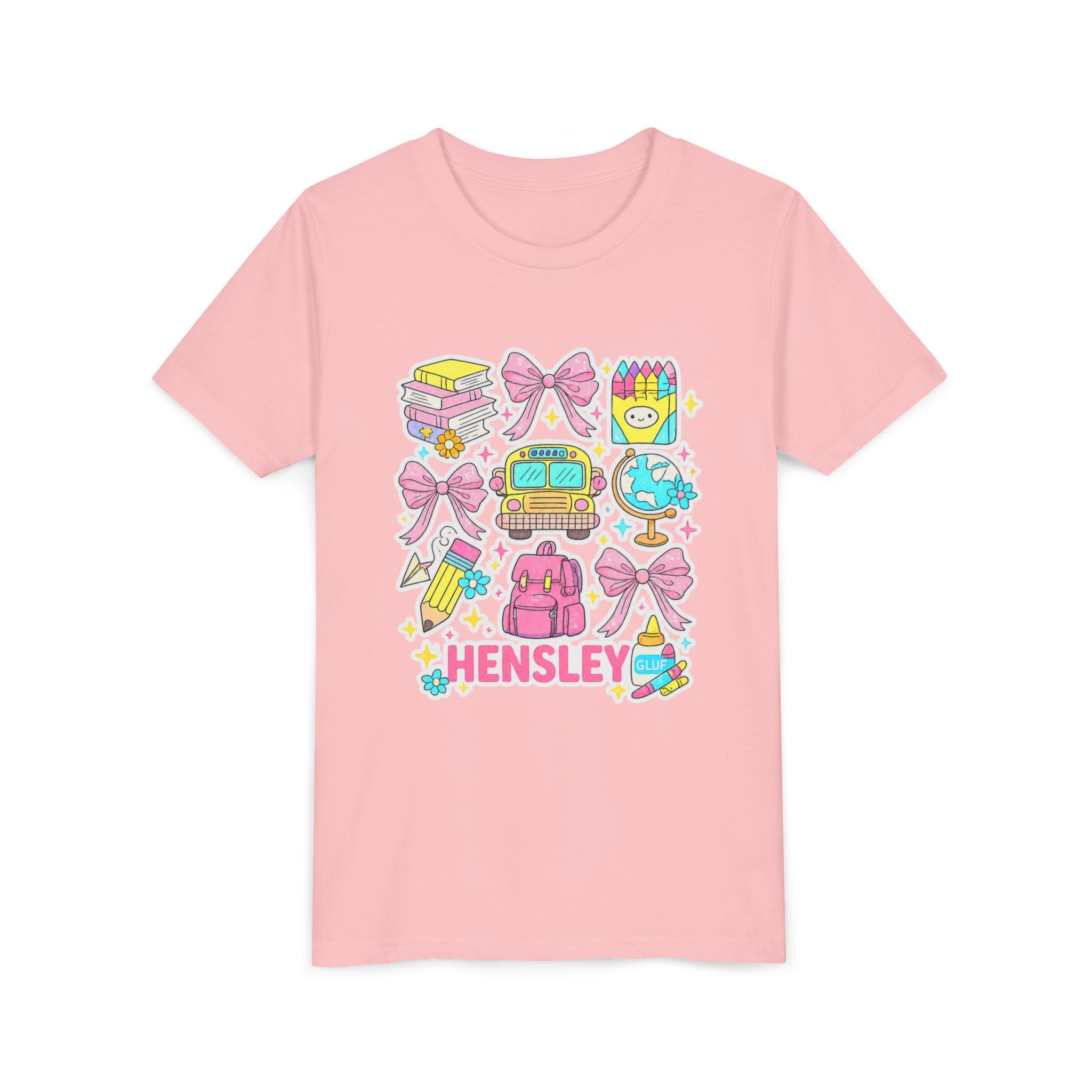 Personalized Kids Back to School Tee – Cute School Icons with Name (Hensley)