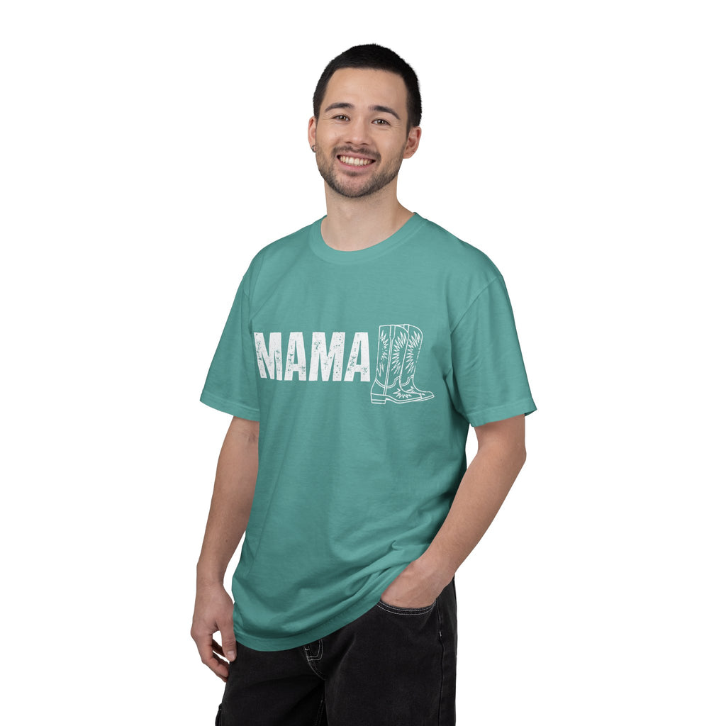 Mama Cowboy Boots T-Shirt — Rustic Western Mom Graphic Tee