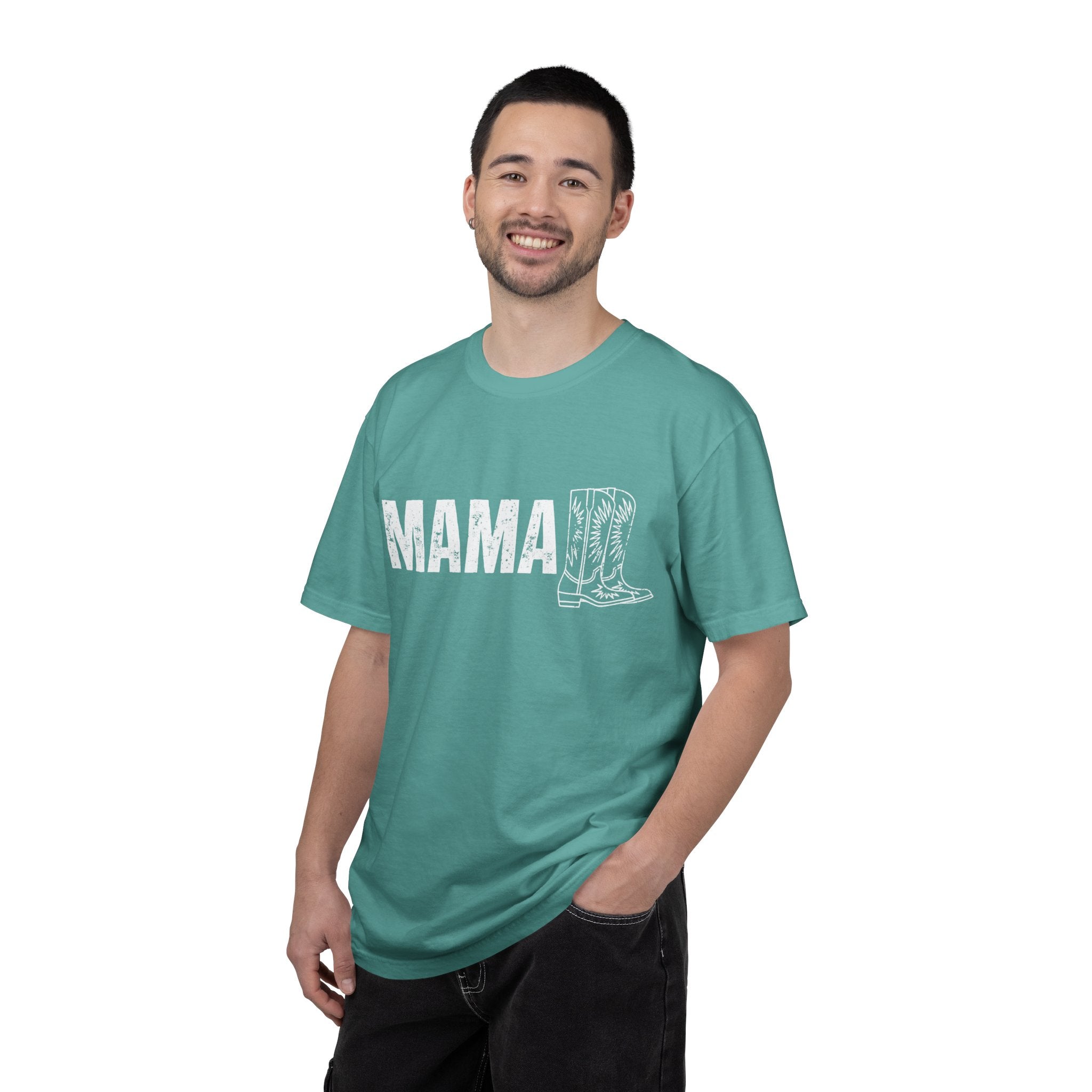 Mama Cowboy Boots T-Shirt — Rustic Western Mom Graphic Tee