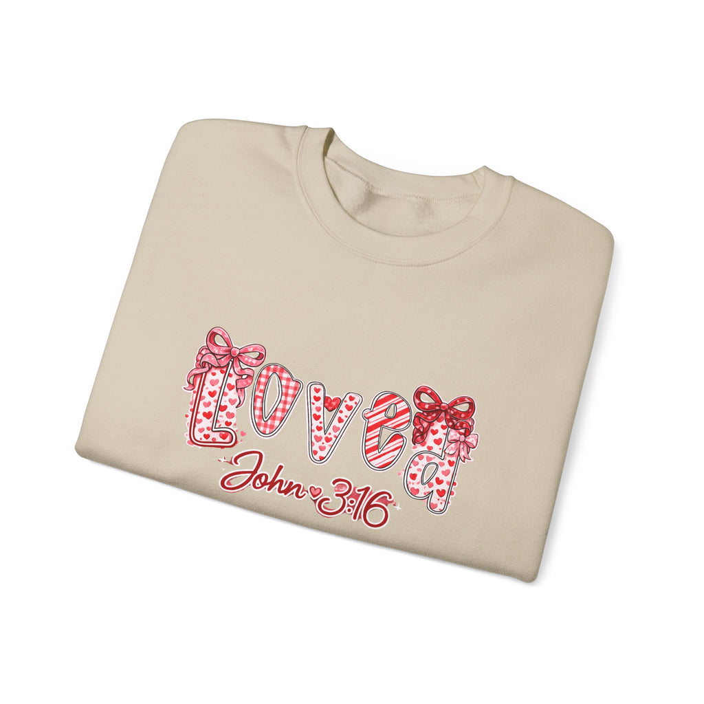 Valentine 'Love' Crewneck Sweatshirt — John 3:16 Script