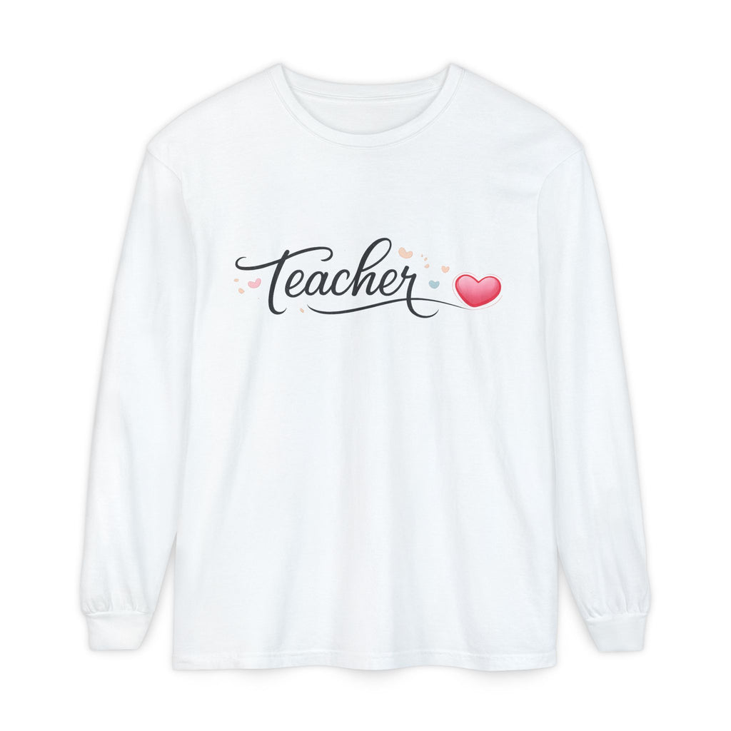 Teacher Long Sleeve T-Shirt — Minimal Script Teacher Tee, Back-to-School Gift