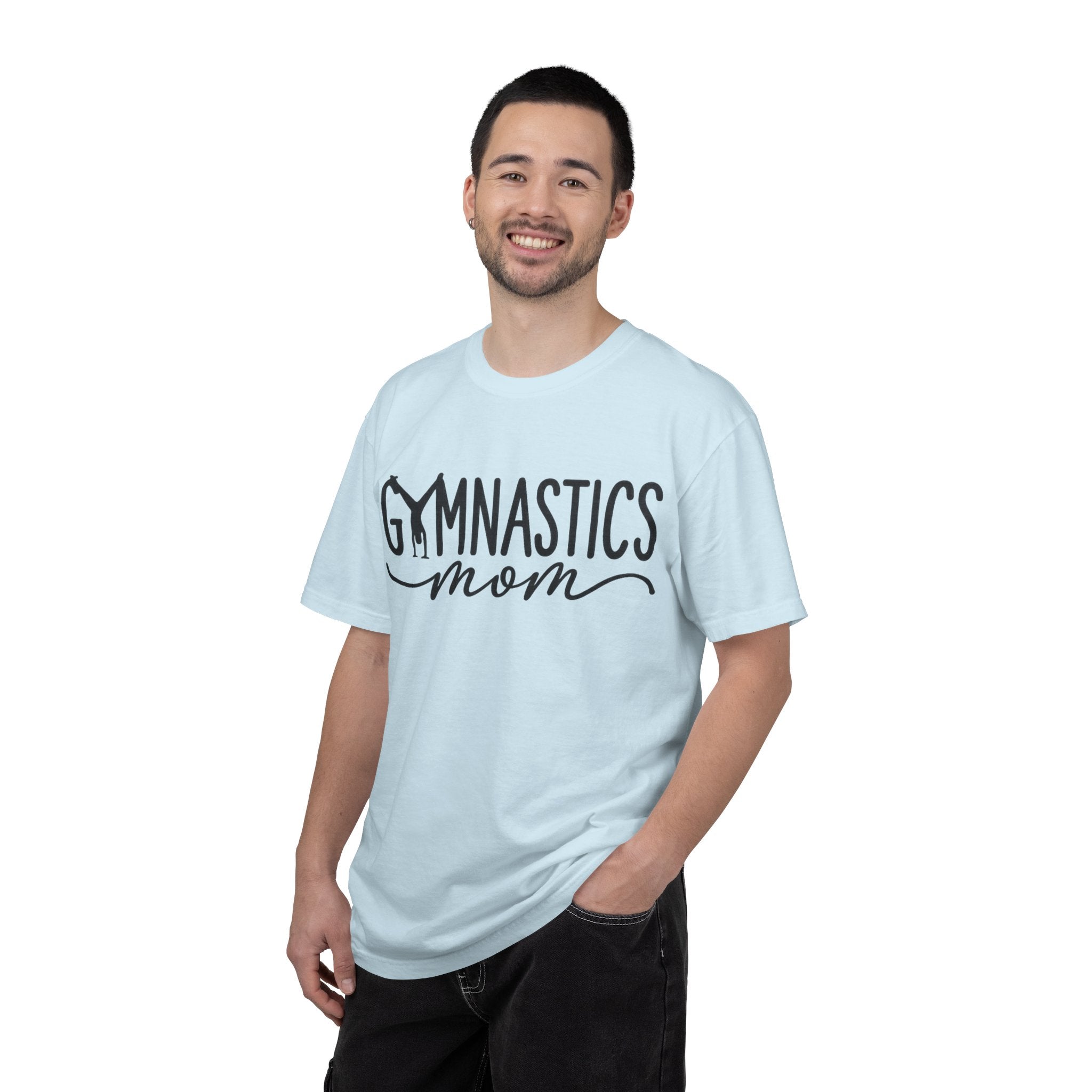 Gymnastics Mom T-Shirt — Casual White Crew Tee with Script Logo