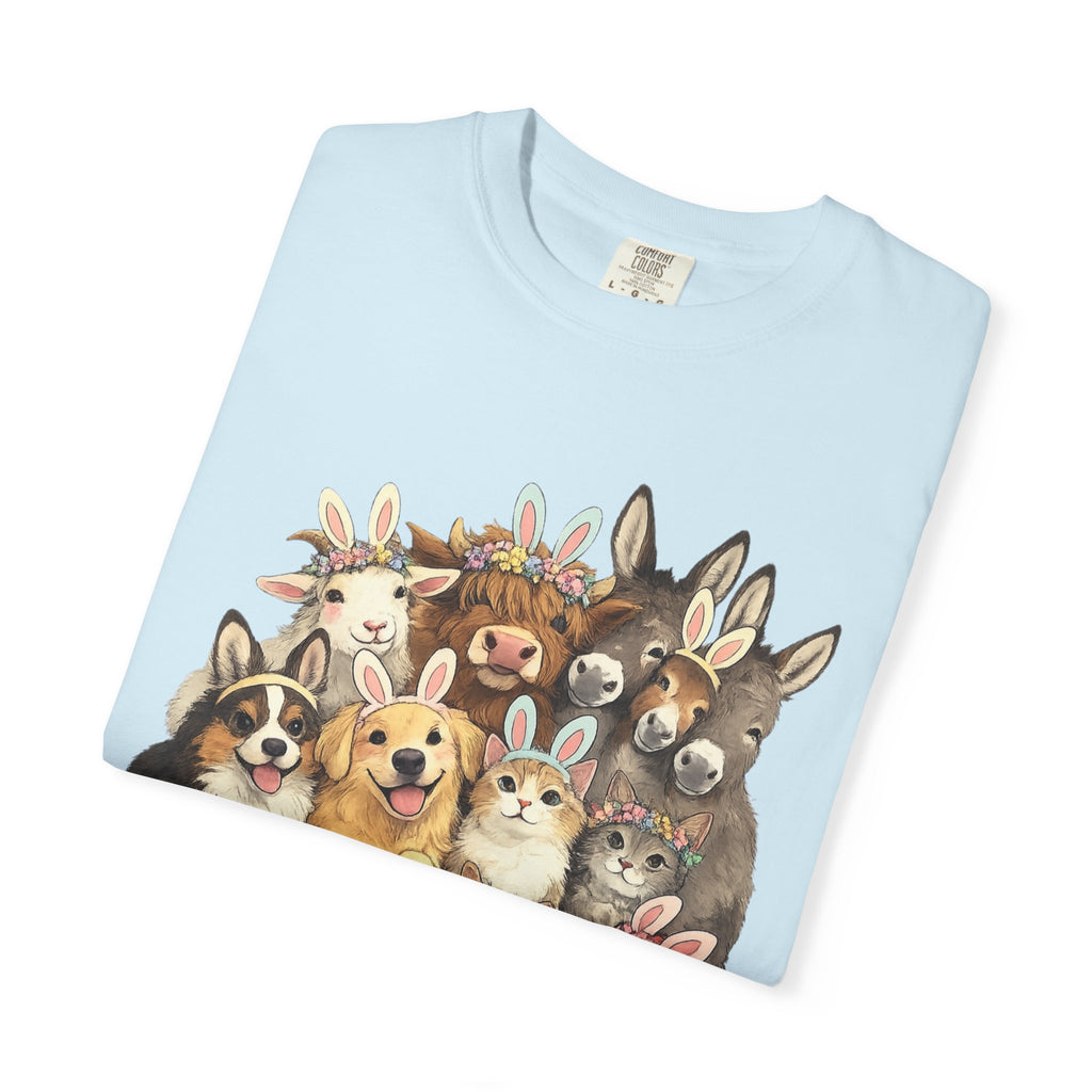Farm Friends Crew T-Shirt — Cute Bunny, Chick, Donkey & Dog Animal Portrait Tee