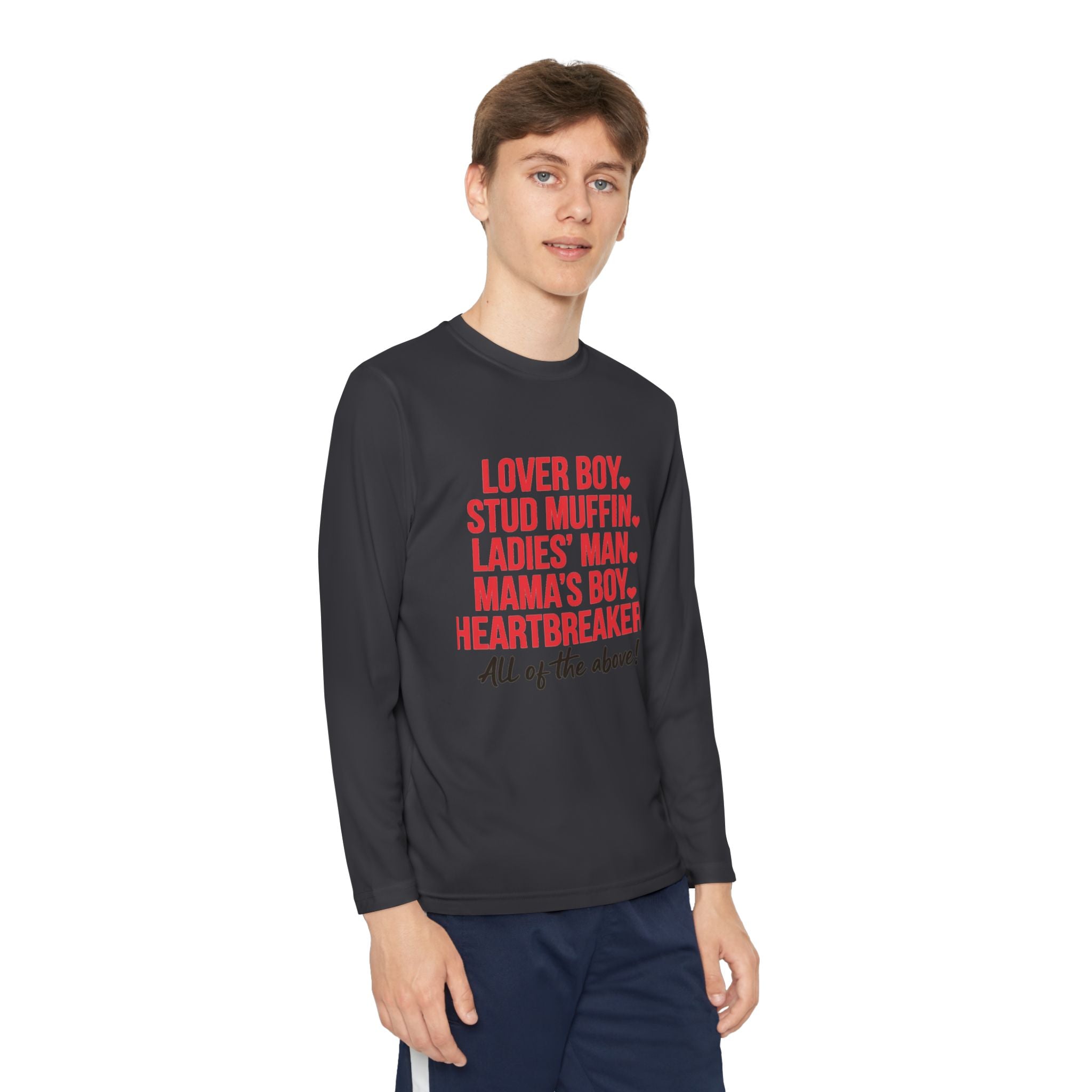 Youth Long Sleeve Tee - "Lover Boy, Stud Muffin...All of the Above!" Graphic