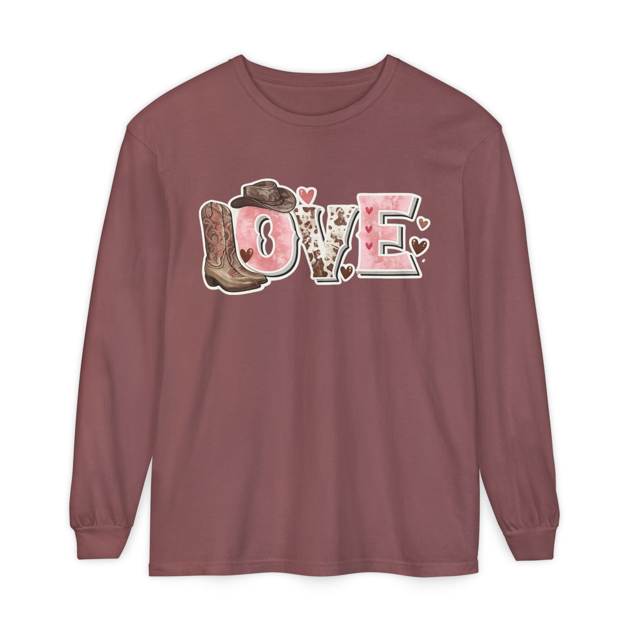 Western 'LOVE' Long Sleeve Tee — Cowgirl Cowboy Heart Graphic