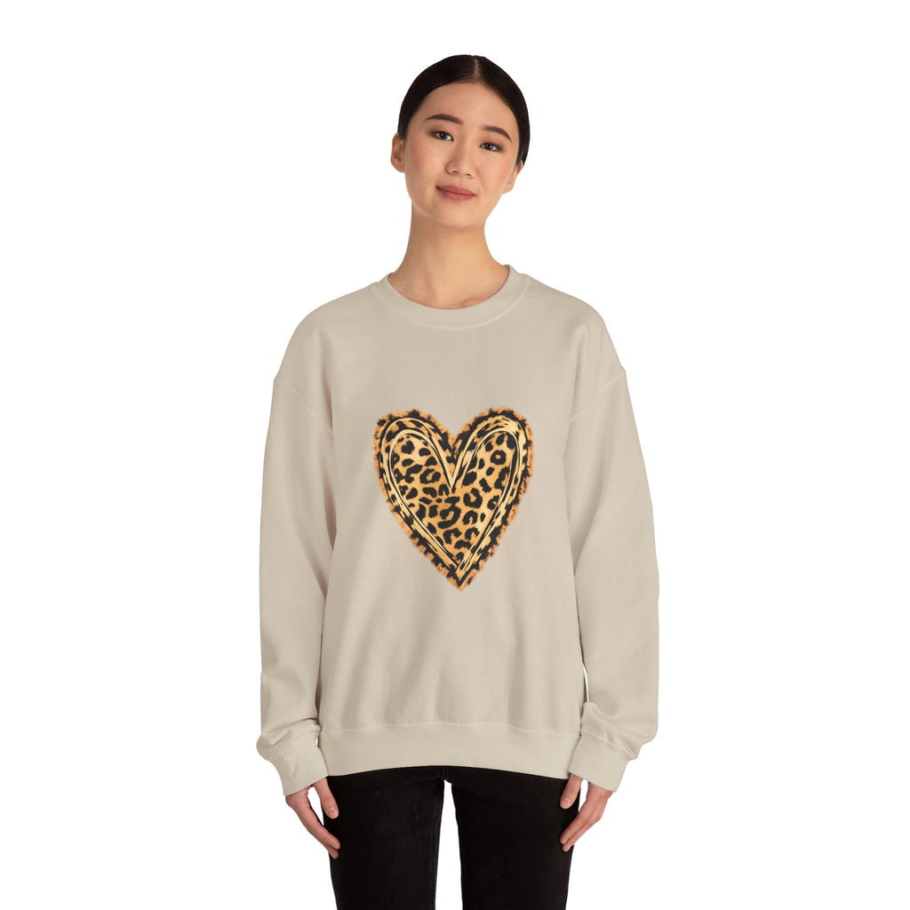 Leopard Heart Crewneck Sweatshirt - Animal Print Heart Pullover