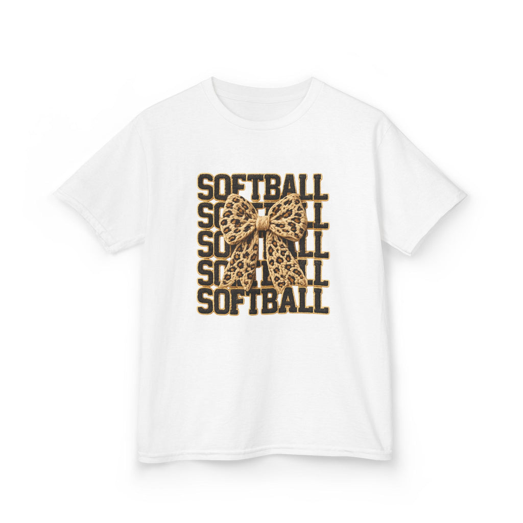 Kids Softball Tee — Leopard Bow Softball Graphic