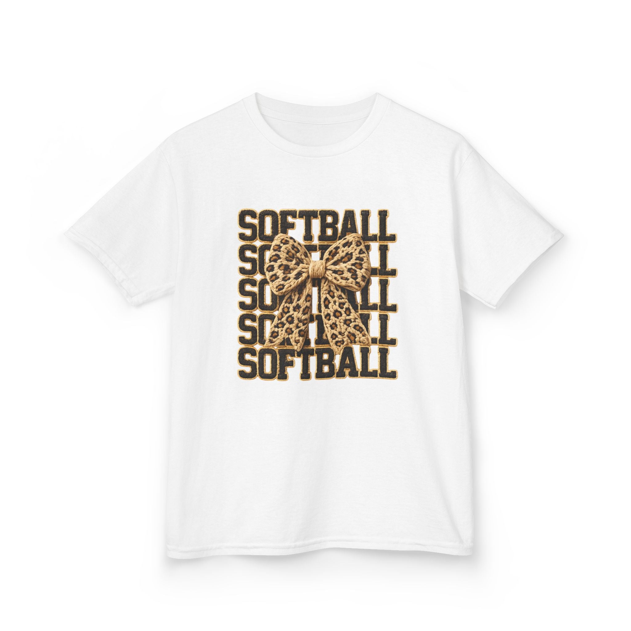 Kids Softball Tee — Leopard Bow Softball Graphic