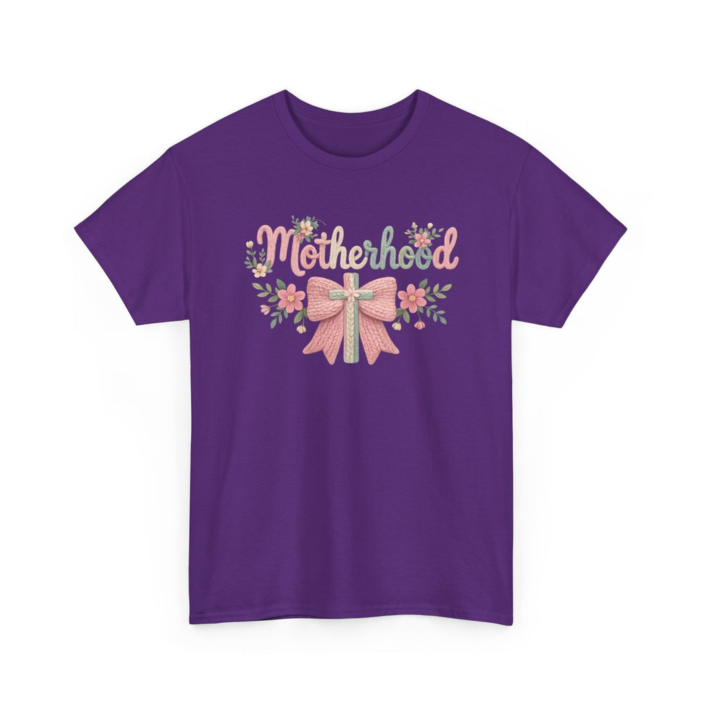 Motherhood Floral Tee — Pink Bow Mom Shirt for Mother's Day