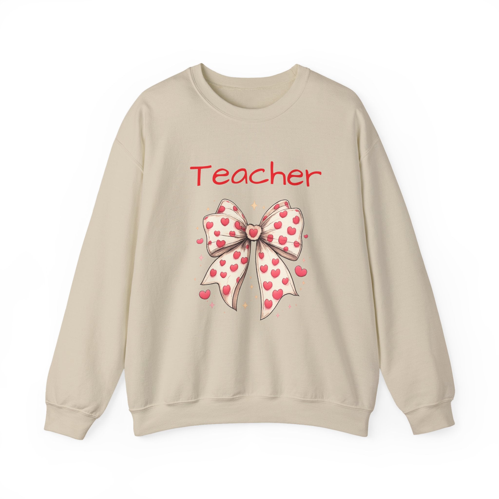 Teacher Bow Sweatshirt - Cute Heart Print Teacher Crewneck
