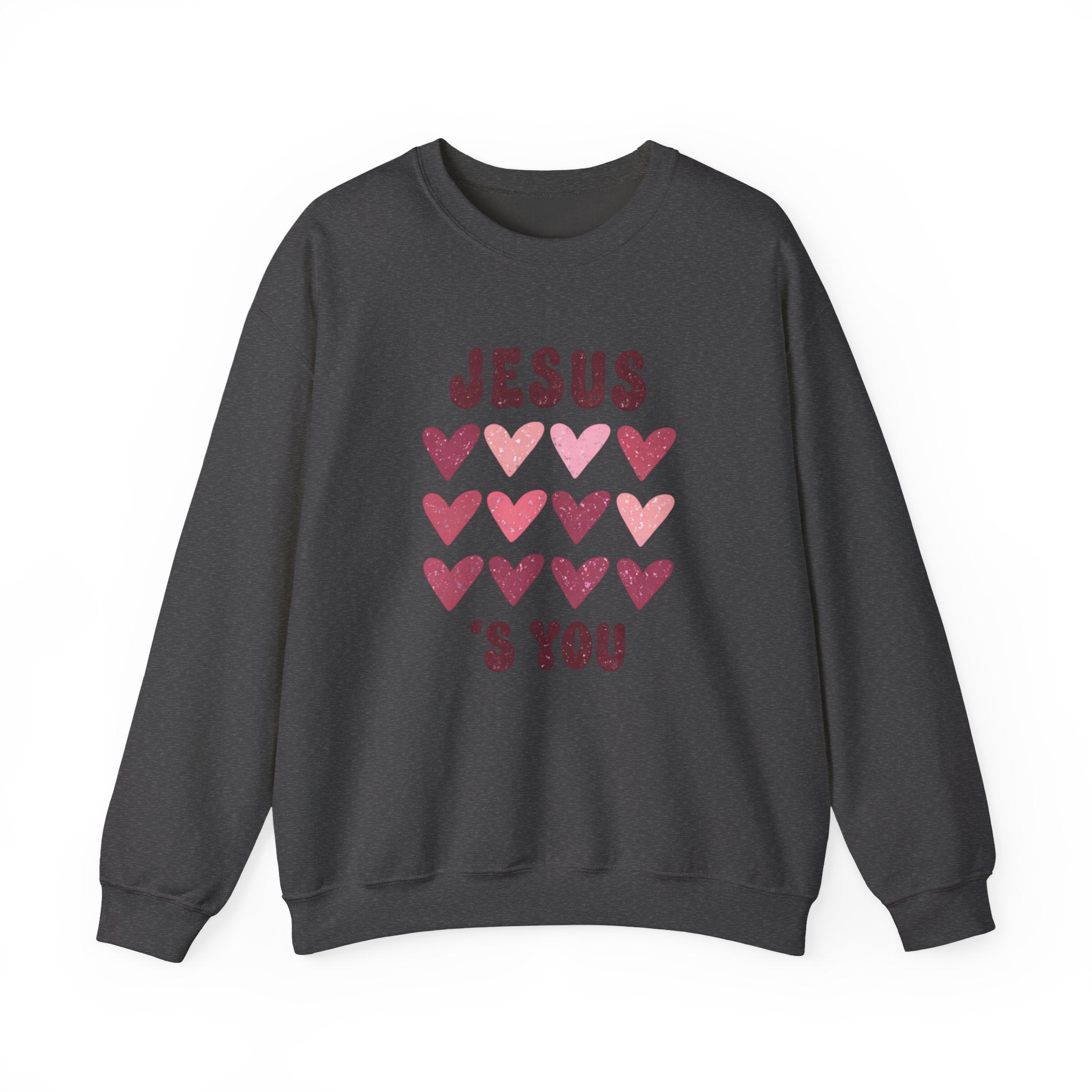 Crewneck Sweatshirt — "Jesus Loves You" Pink Heart Graphic