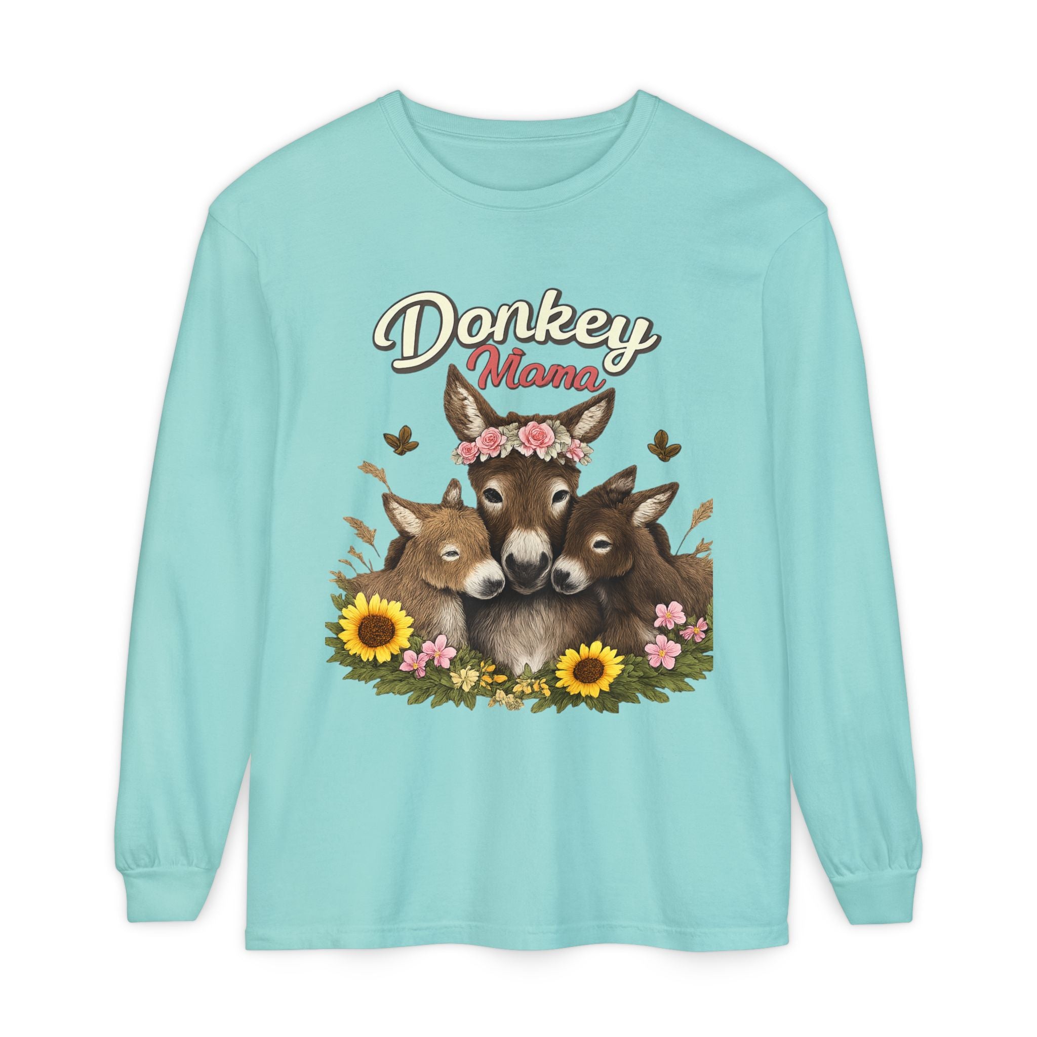 Donkey Mama Long Sleeve Tee — Floral Donkey Mom Shirt for Animal Lovers