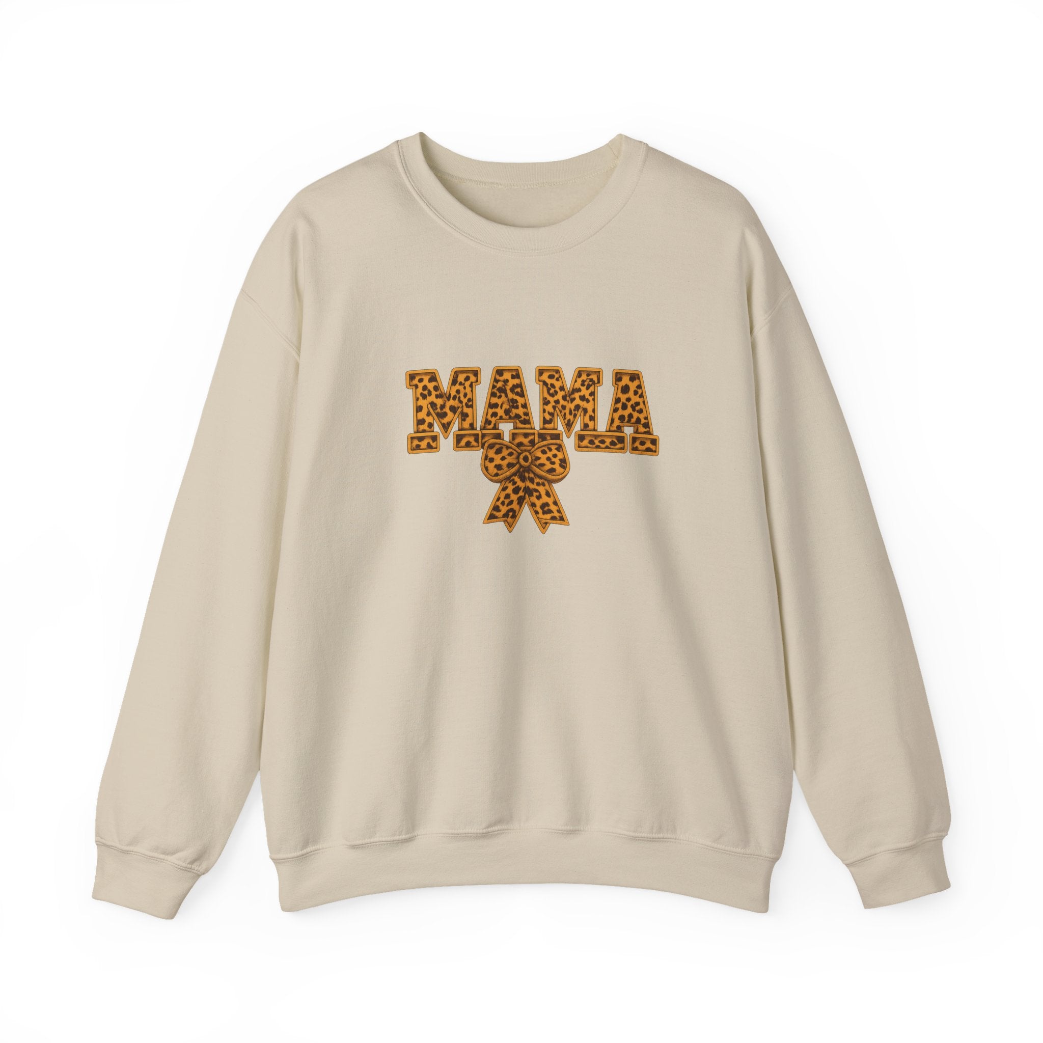 Mama Leopard Print Crewneck Sweatshirt — Floral Bow "MAMA" Graphic