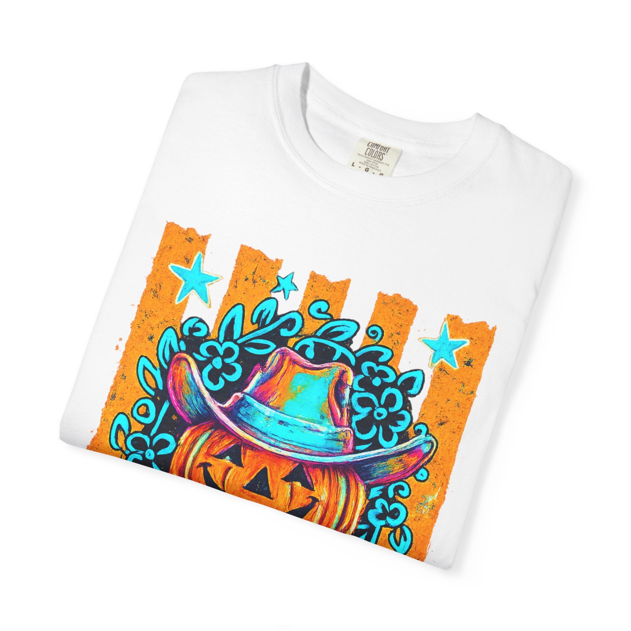 Halloween Pumpkin Cowboy T-Shirt — Neon Country Jack-O'-Lantern Graphic Tee
