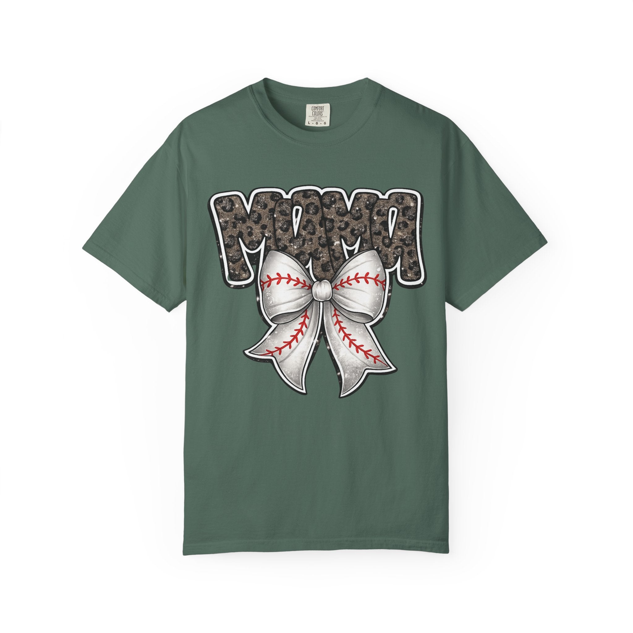 Baseball Mom T-Shirt — Camo Lettering with Baseball Bow
