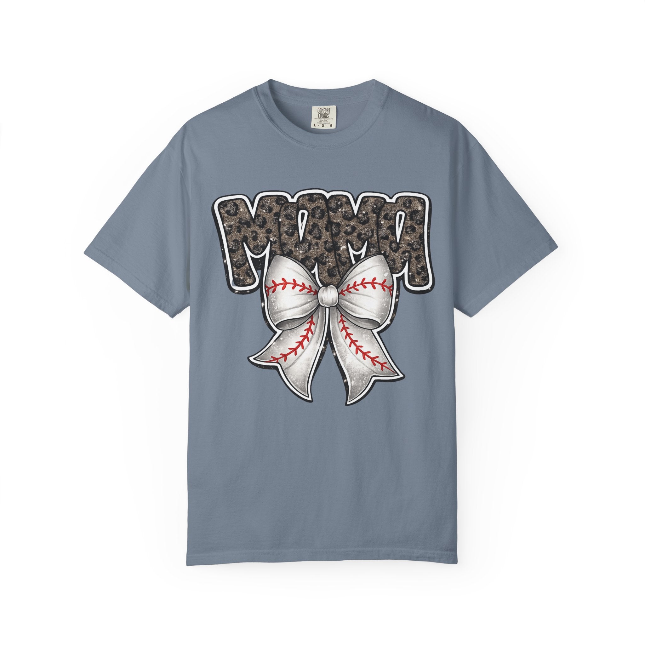 Baseball Mom T-Shirt — Camo Lettering with Baseball Bow