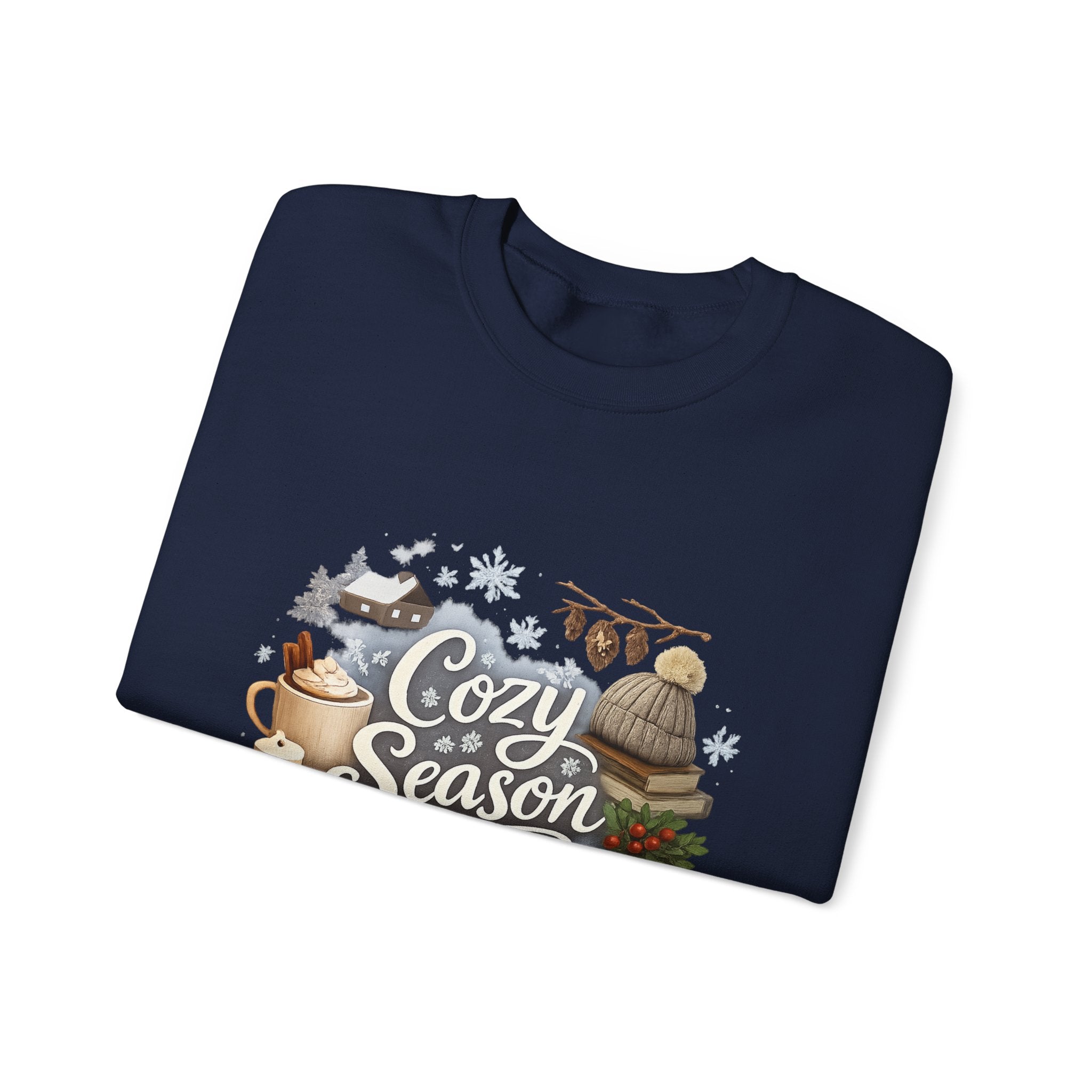 Cozy Season Sweatshirt — Winter Cabin Hot Cocoa & Knit Hat Crewneck
