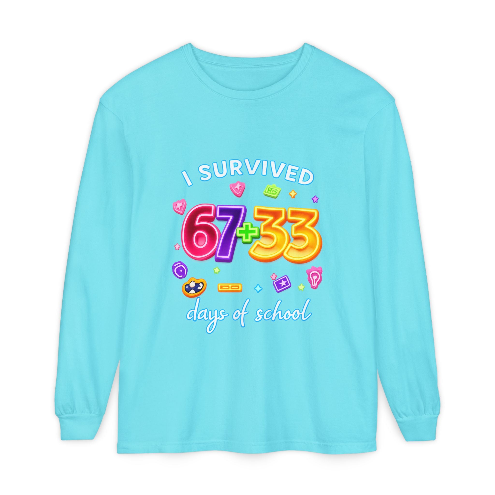 Long Sleeve T‑Shirt "I Survived 67+33 Days of School" — Cute Colorful End‑of‑School Celebration Tee