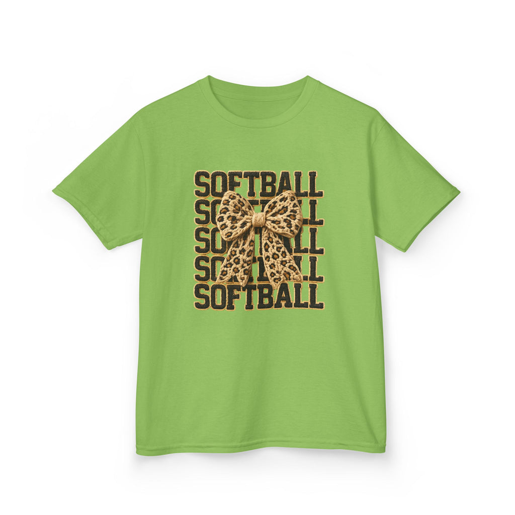 Kids Softball Tee — Leopard Bow Softball Graphic
