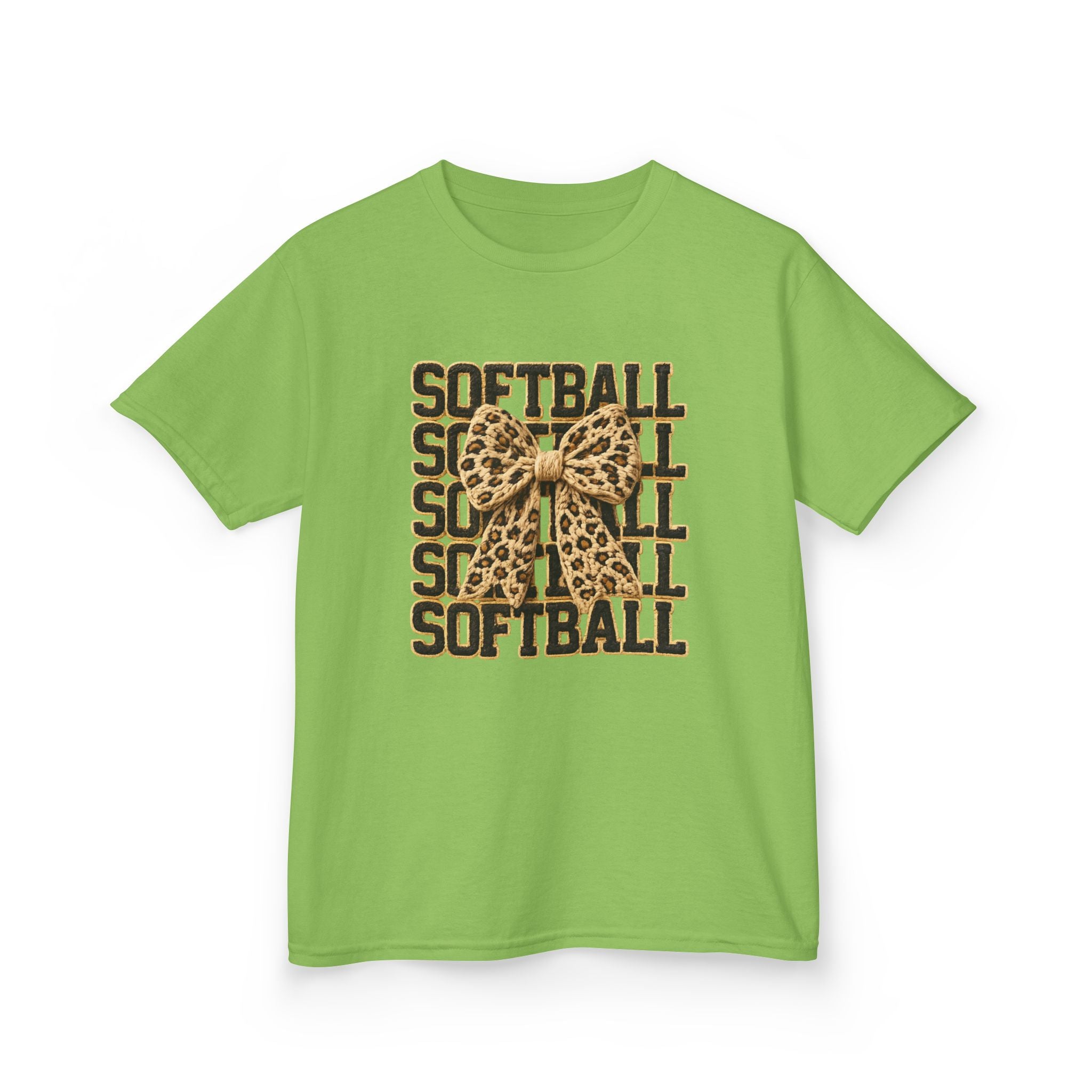 Kids Softball Tee — Leopard Bow Softball Graphic