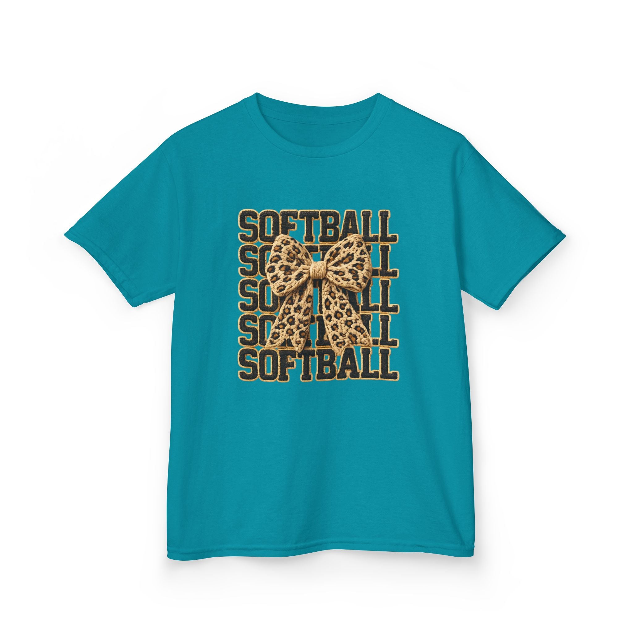 Kids Softball Tee — Leopard Bow Softball Graphic