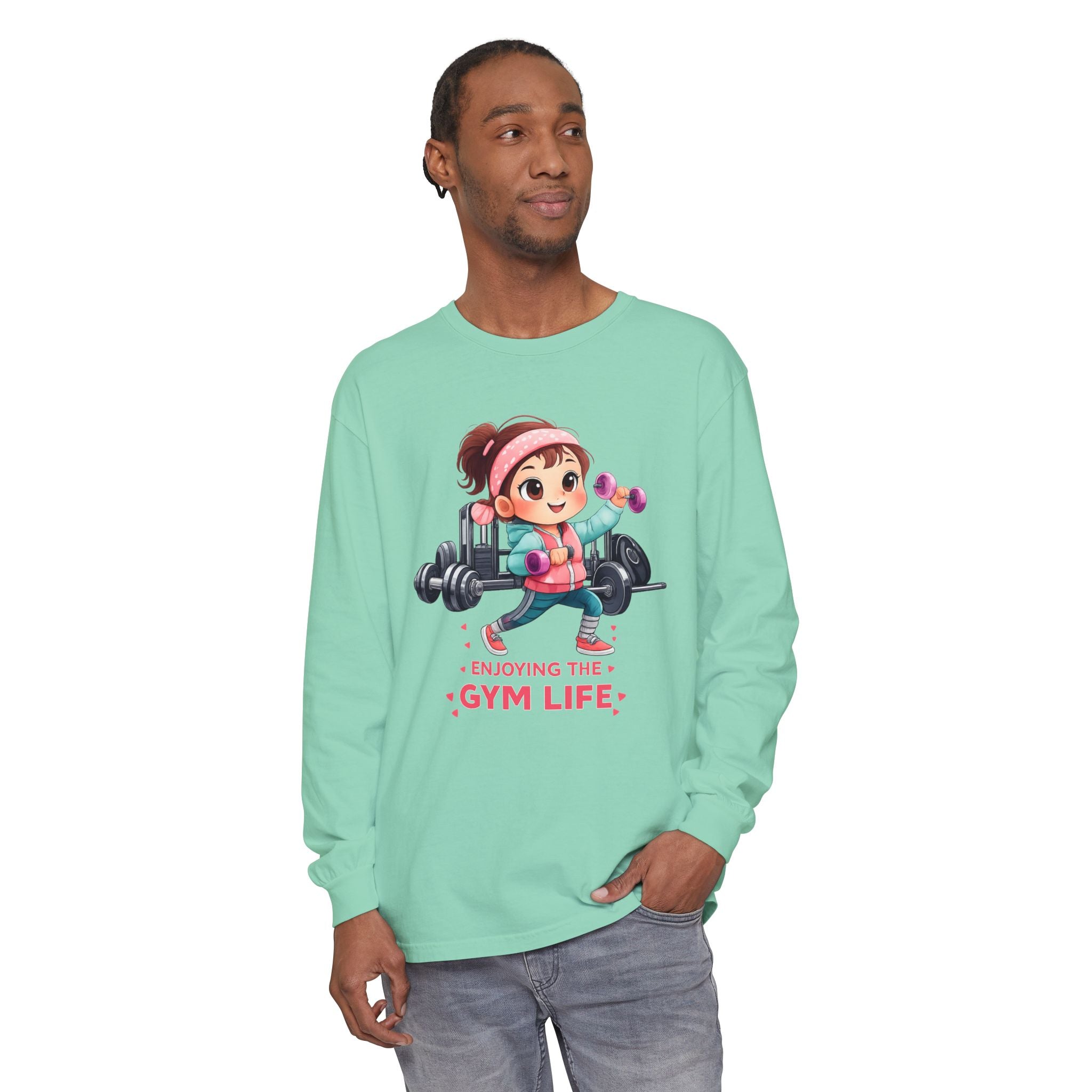 Gym Life Long Sleeve Tee — Cute Girl Weightlifting Fitness Shirt