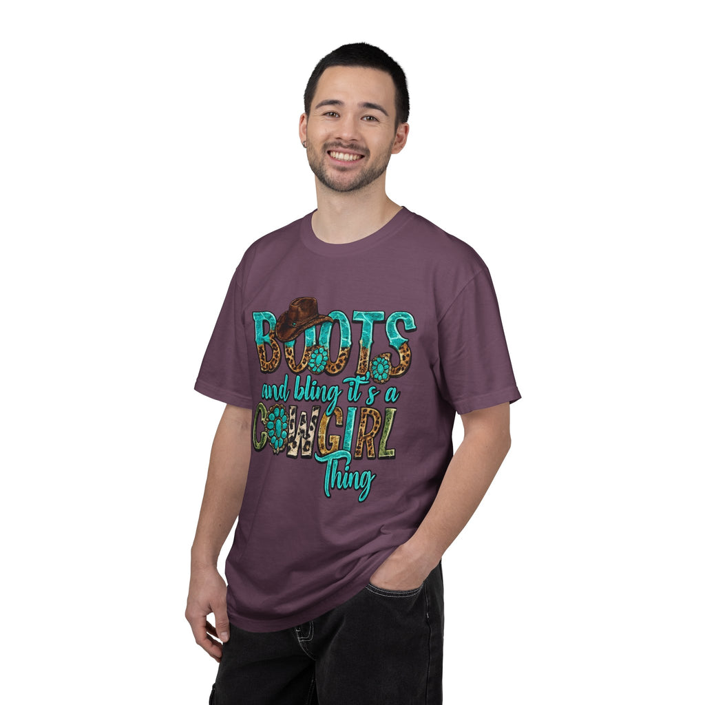 Cowgirl Boots Graphic T-Shirt — "Boots and Bling It's a Cowgirl Thing"