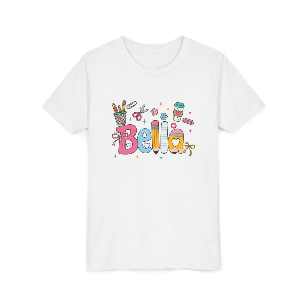 Bella Kids' Name T-Shirt — Cute School Supplies Design Youth Tee