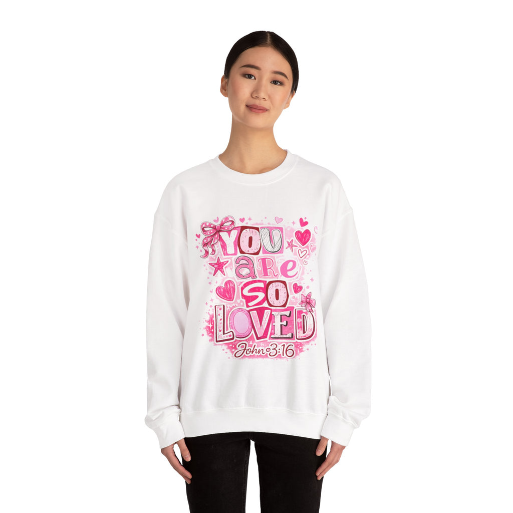 Crewneck Sweatshirt — "You Are So Loved" Christian Heart Design (John 3:16)