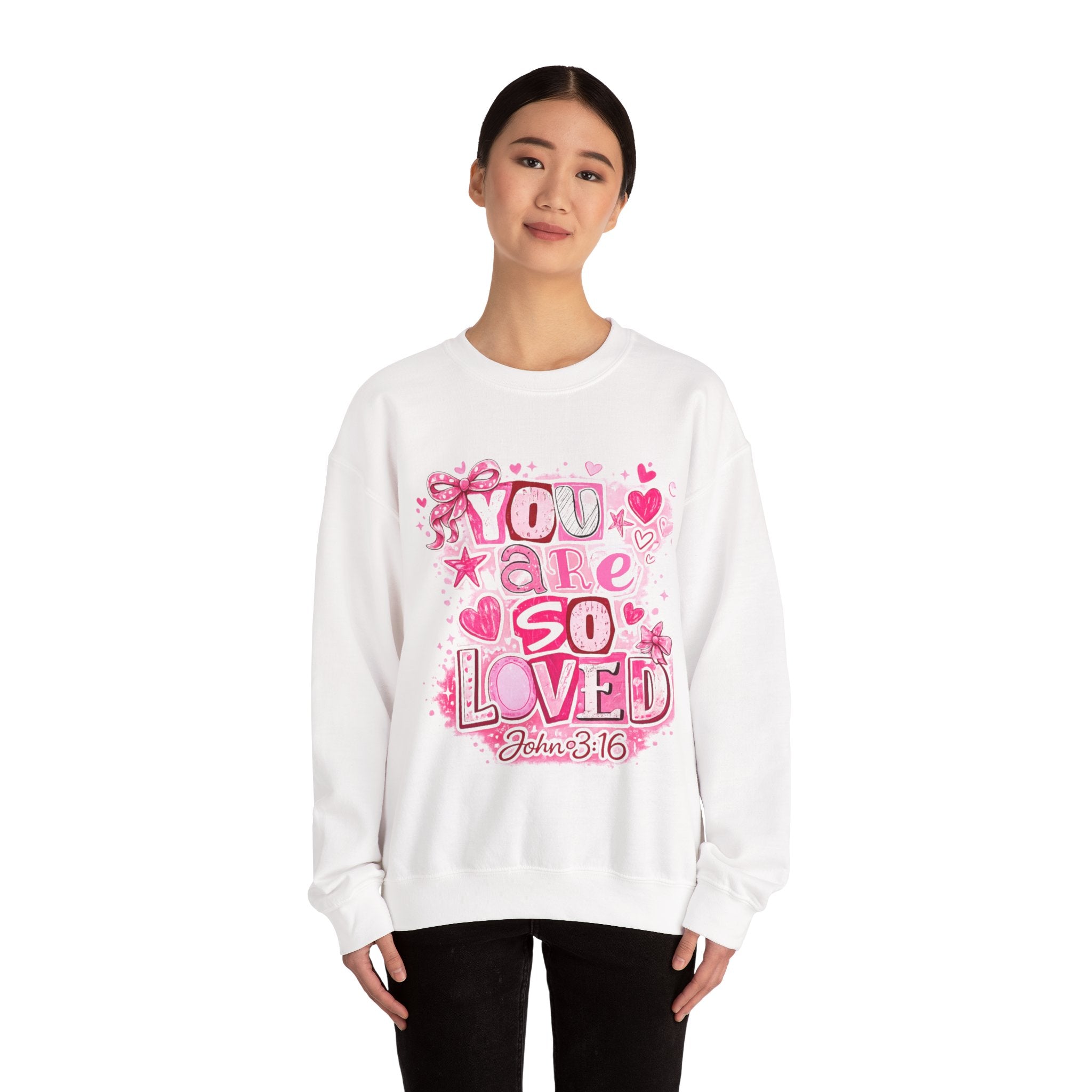 Crewneck Sweatshirt — "You Are So Loved" Christian Heart Design (John 3:16)