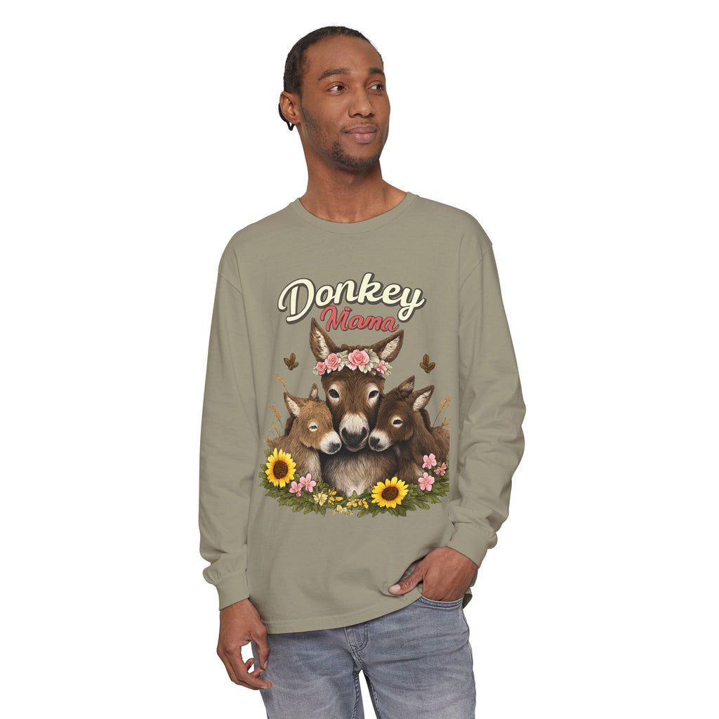 Donkey Mama Long Sleeve Tee — Floral Donkey Mom Shirt for Animal Lovers