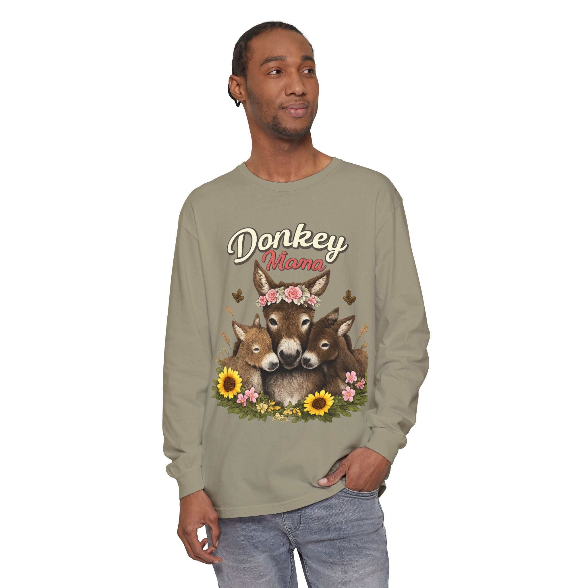 Donkey Mama Long Sleeve Tee — Floral Donkey Mom Shirt for Animal Lovers