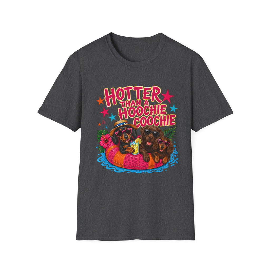 Hotter Than a Hoochie Coochie T-Shirt — Funny Summer Graphic Tee with Dogs