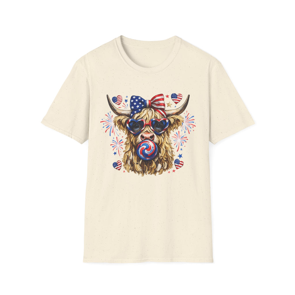 Patriotic Highland Cow T-Shirt — 4th of July American Flag Cow Tee
