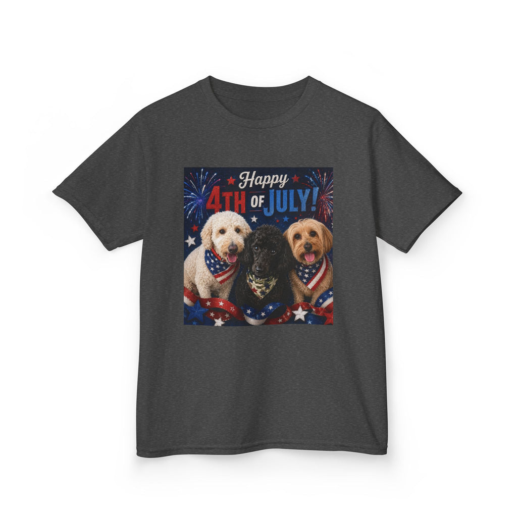 4th of July Kids Tee – Patriotic Dogs "Happy 4th of July"